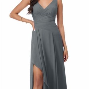 Long grey with slit bridesmaid dress